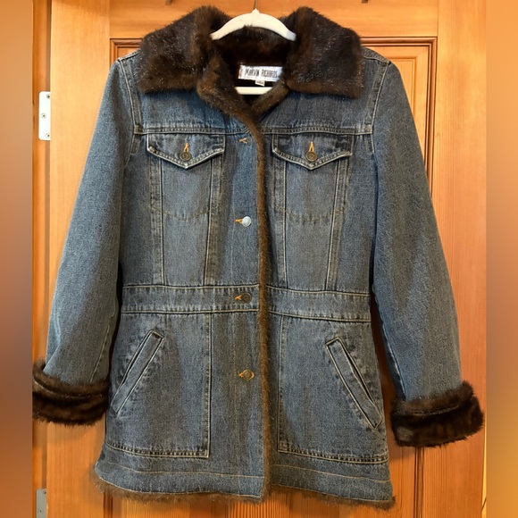 VINTAGE 80’s Marvin Richard’s Classic Denim Jacket w Faux Mink Fur Lining - Picture 11 of 16